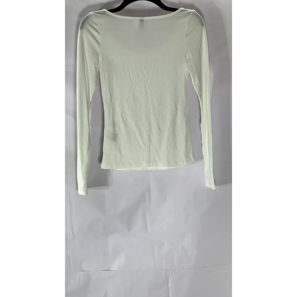 DIVIDED BY H&M Women's White Solid Scoop-Neck Long Sleeve Top SZ S