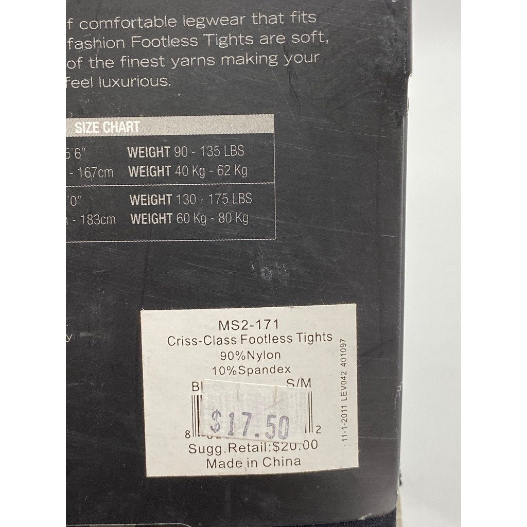 MEMOI Women's Black Solid Semi Sheer Criss-Class Footless Tights SZ S/M