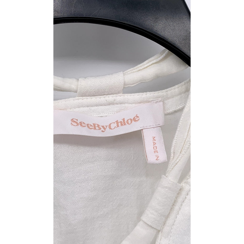 SEE BY CHLOE Women's White Cotton-Linen Ruffle-Trim Flowy Cape Style Top SZ XS