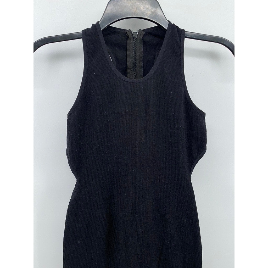 MADRAG Women's Black Ribbed Crewneck Cutout Sleeveless Romper SZ S/M