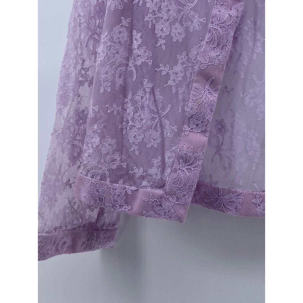 UNBRANDED Women's Lilac Floral Lace Long Sleeve Open-Front Cardigan SZ S
