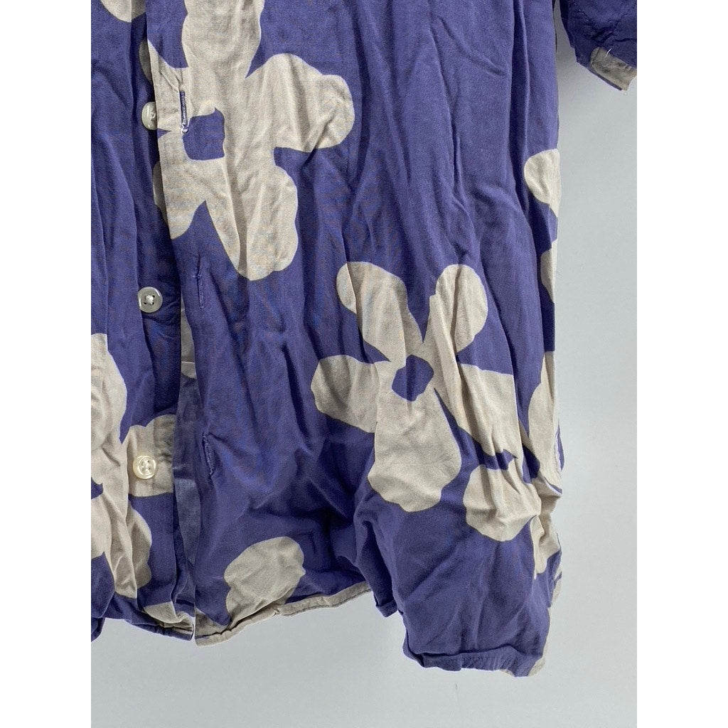 JACK & JONES Men's Blue-White Jorlagos Floral Button-Up Short Sleeve Shirt SZ L