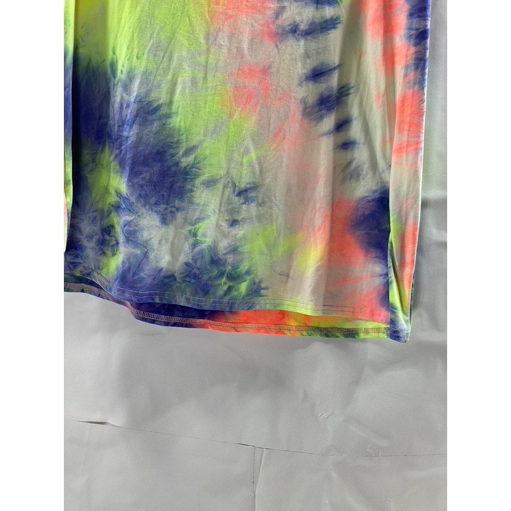 UNBRANDED Women's Multicolor Tie-Dye V-Neck Short Sleeve T-Shirt SZ XL