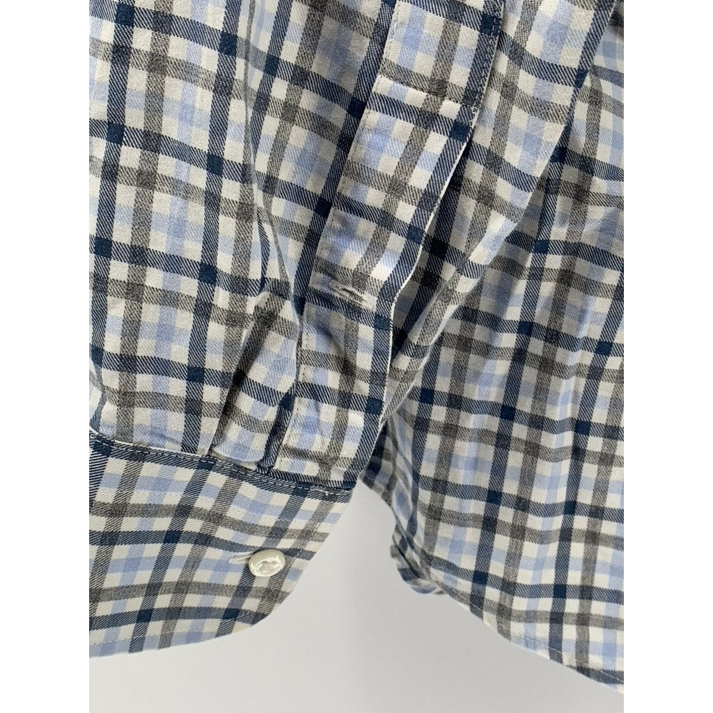NORDSTROM RACK Men's Blue Plaid Button-Up Trim Fit Shirt SZ 16.5
