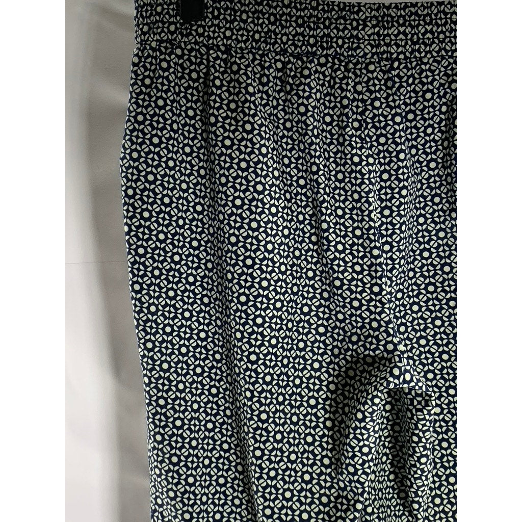 J. CREW Women's Blue/White Geo Print Drawstring Elasticized Pants SZ 4