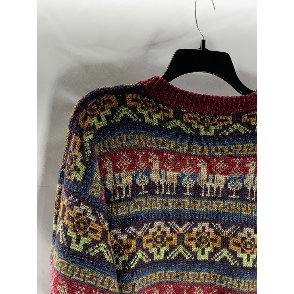 VINTAGE Men's Multicolor Printed Crewneck Long Sleeve Knit Sweater SZ M