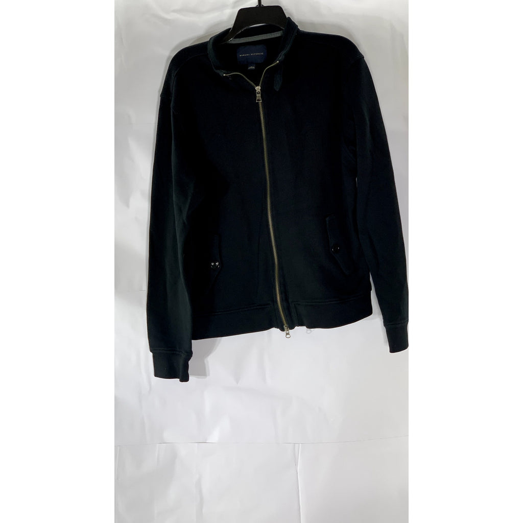 BANANA REPUBLIC Men's Black Rib Stand Collar Zip-Up Long Sleeve Sweater SZ L