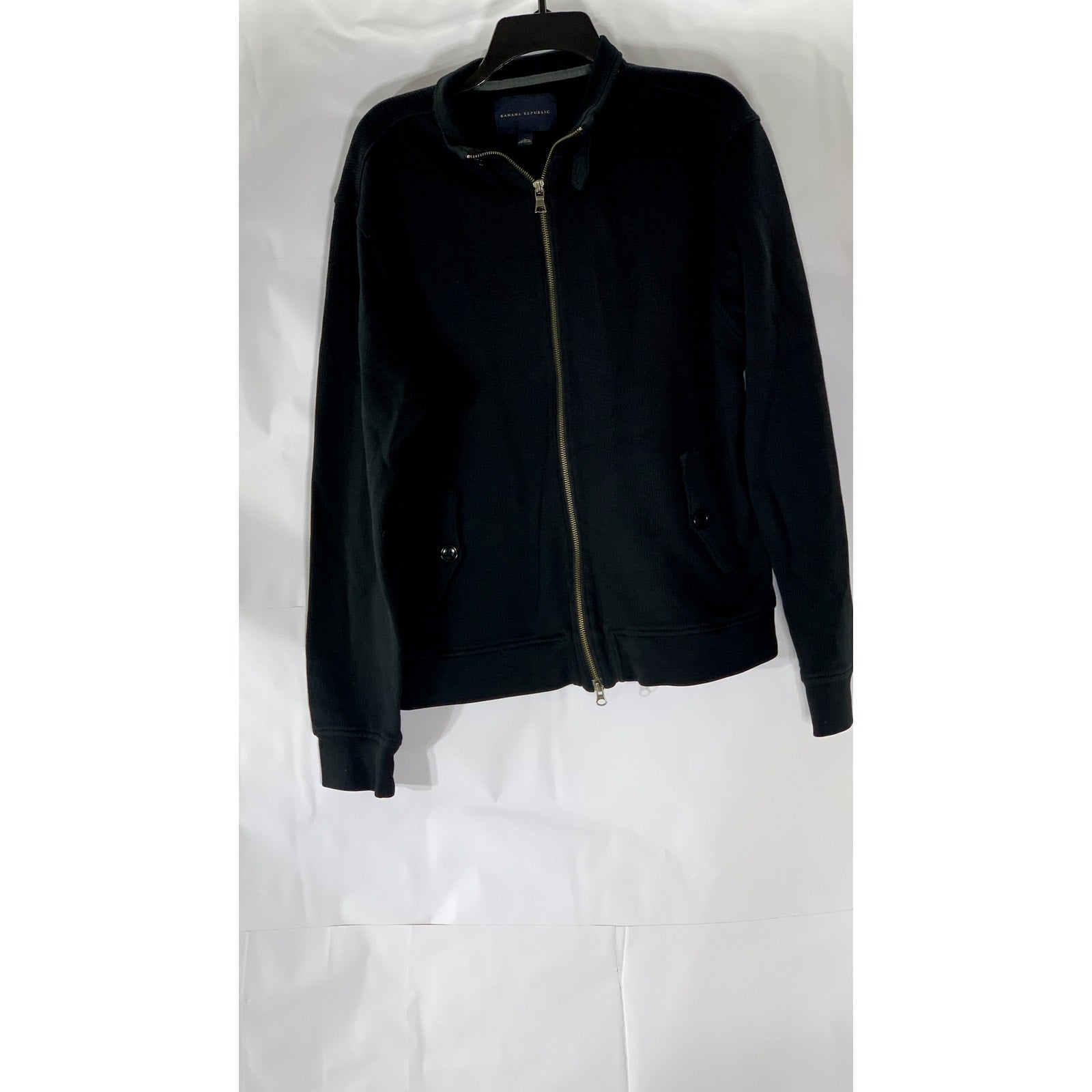 BANANA REPUBLIC Men's Black Rib Stand Collar Zip-Up Long Sleeve Sweater SZ L