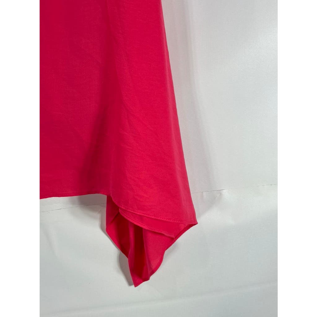 RACHEL RACHEL ROY Women's Bright Coral Mandarin Collar Asymmetrical Hem Top SZ S