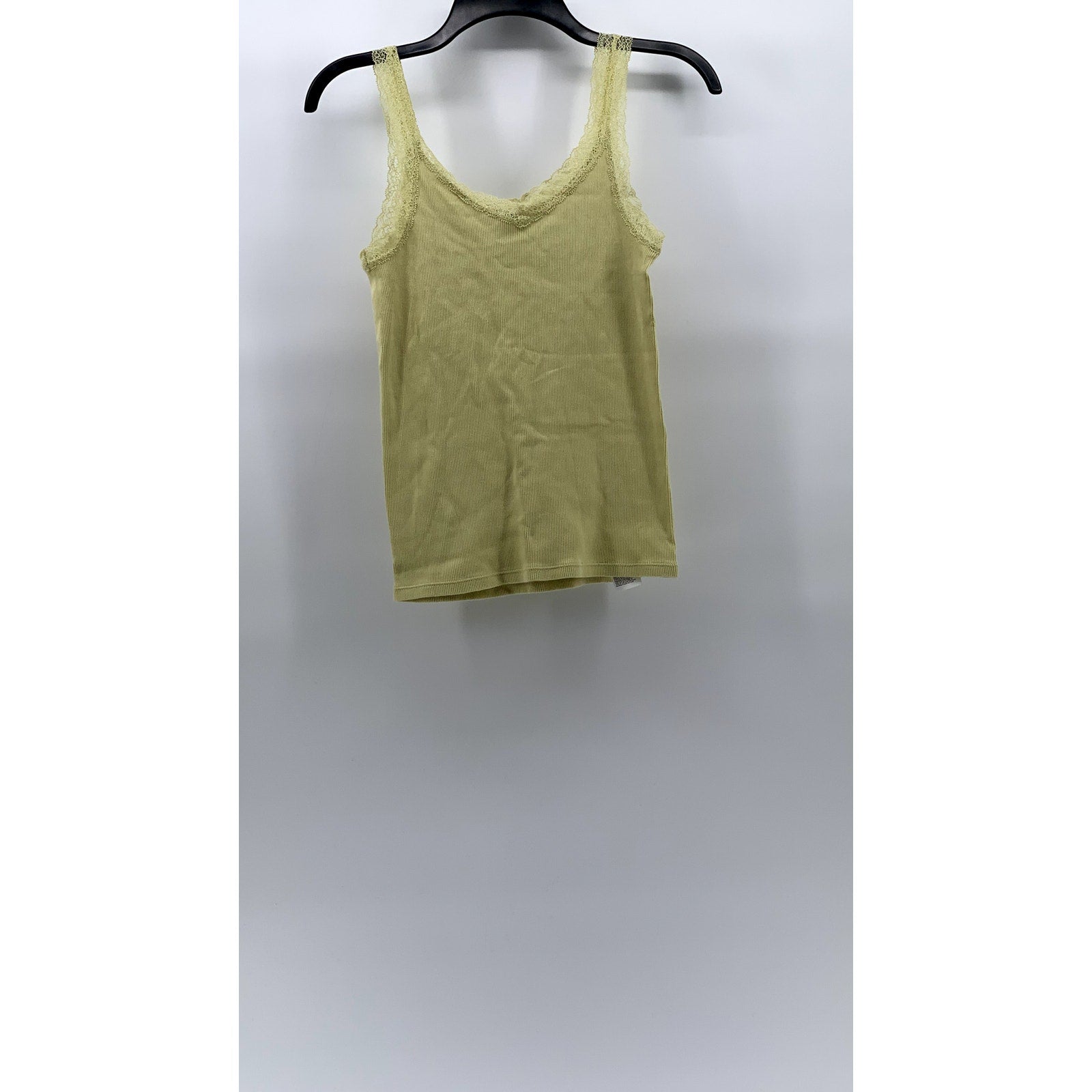 UNIQLO Women’s Lime Green 2-Way Stretch Ribbed Lace Trim V-Neck Tank Top SZ S