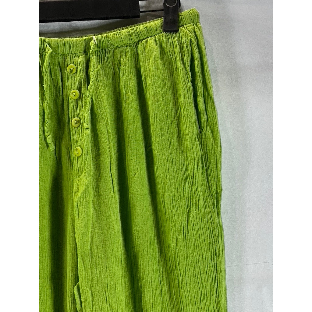 METRO COLLECTION Women's Green Drawstring Straight-Leg Pull-On Crinkle Pant SZ M