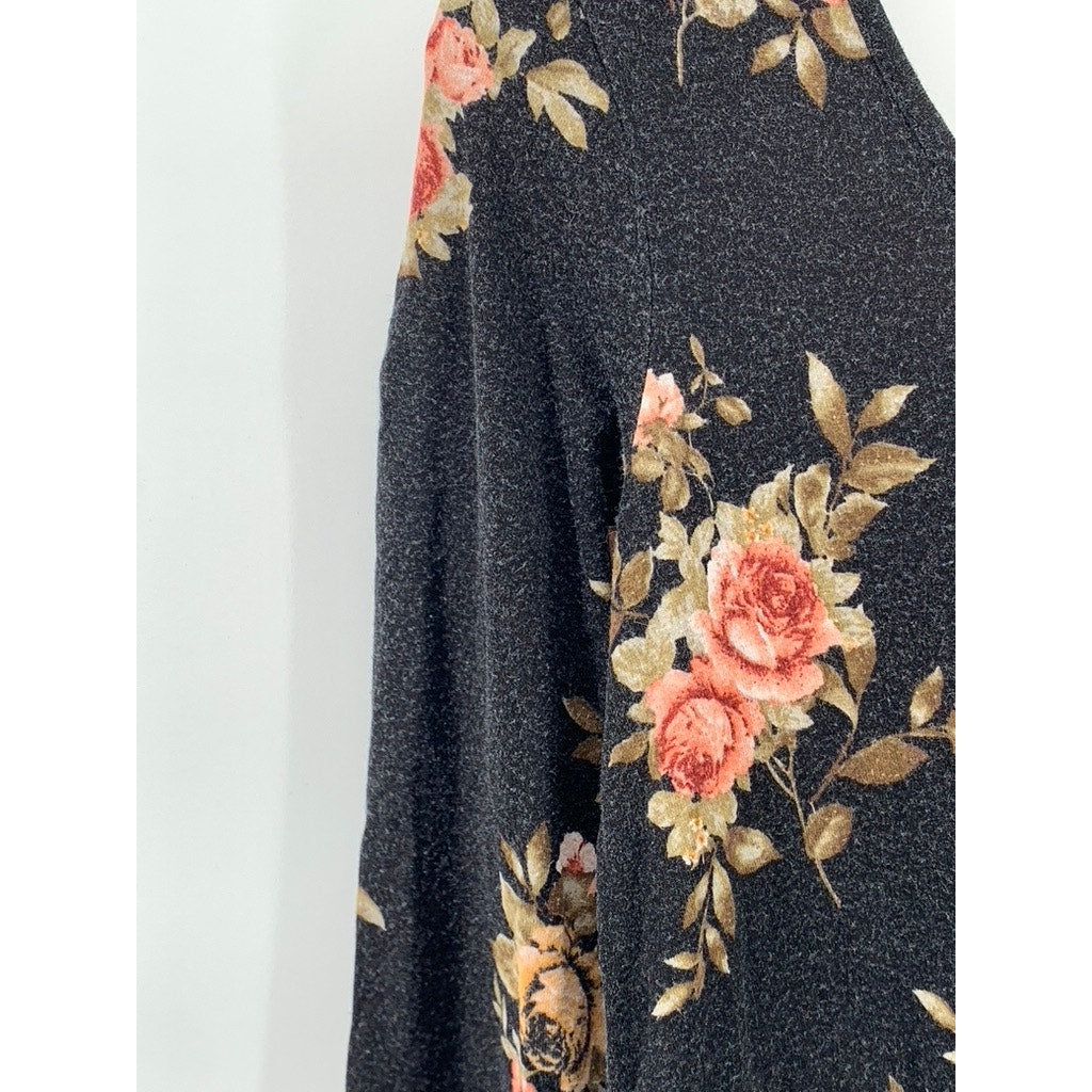 FOREVER 21 Women's Black Floral Print Long Sleeve Dress SZ XS