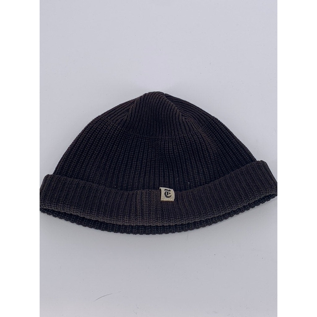 THE NEW YORK TIMES Men's Black-Bleached Rib Knit Cuffed Short Beanie SZ OS