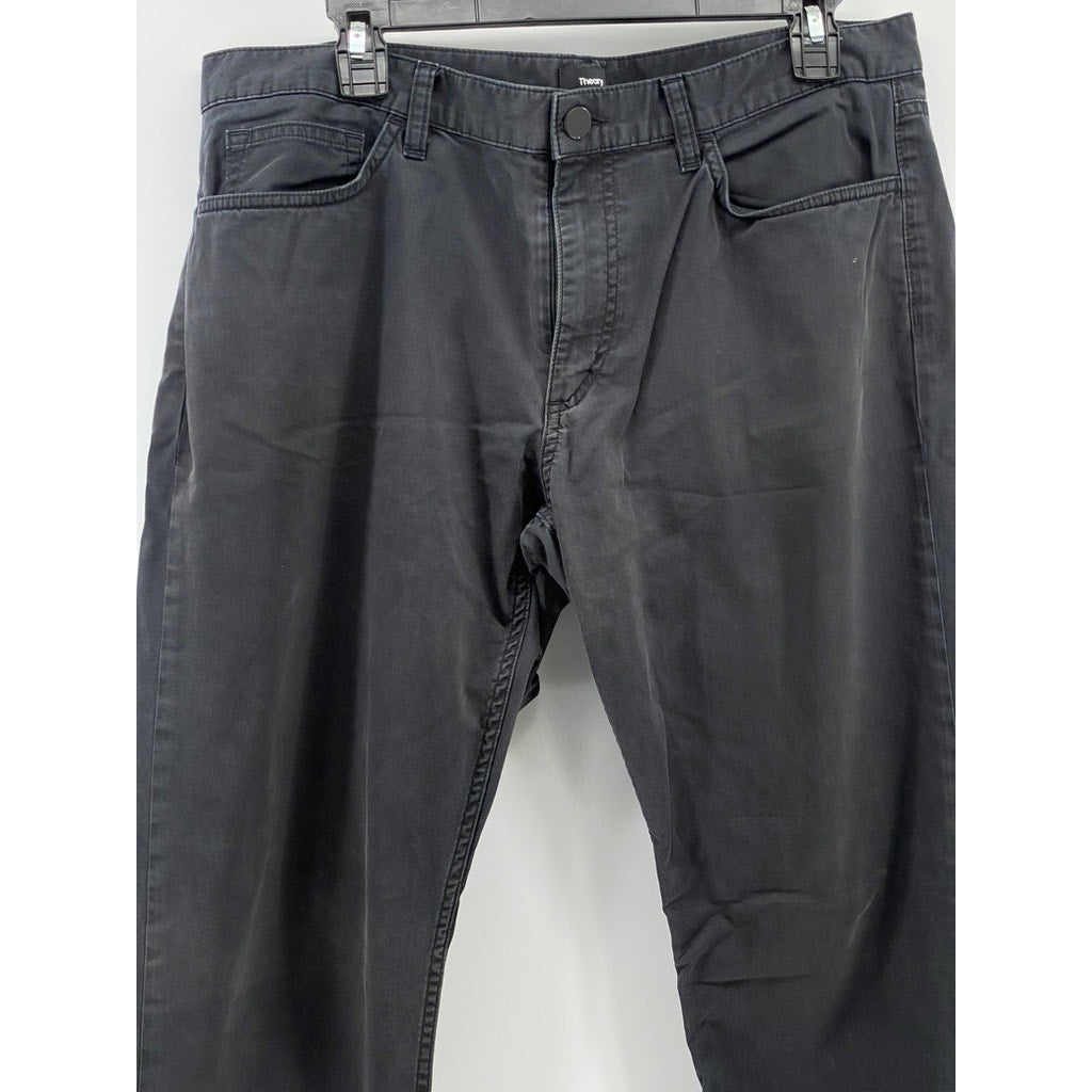 THEORY Men's Black Haydin Soft Sateen Regular-Fit Slim-Leg Pants SZ 36