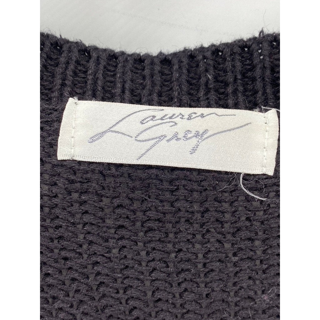 LAUREN GREY Women's Vintage Black-Red Poinsettia Knit Button-Up Cardigan SZ M