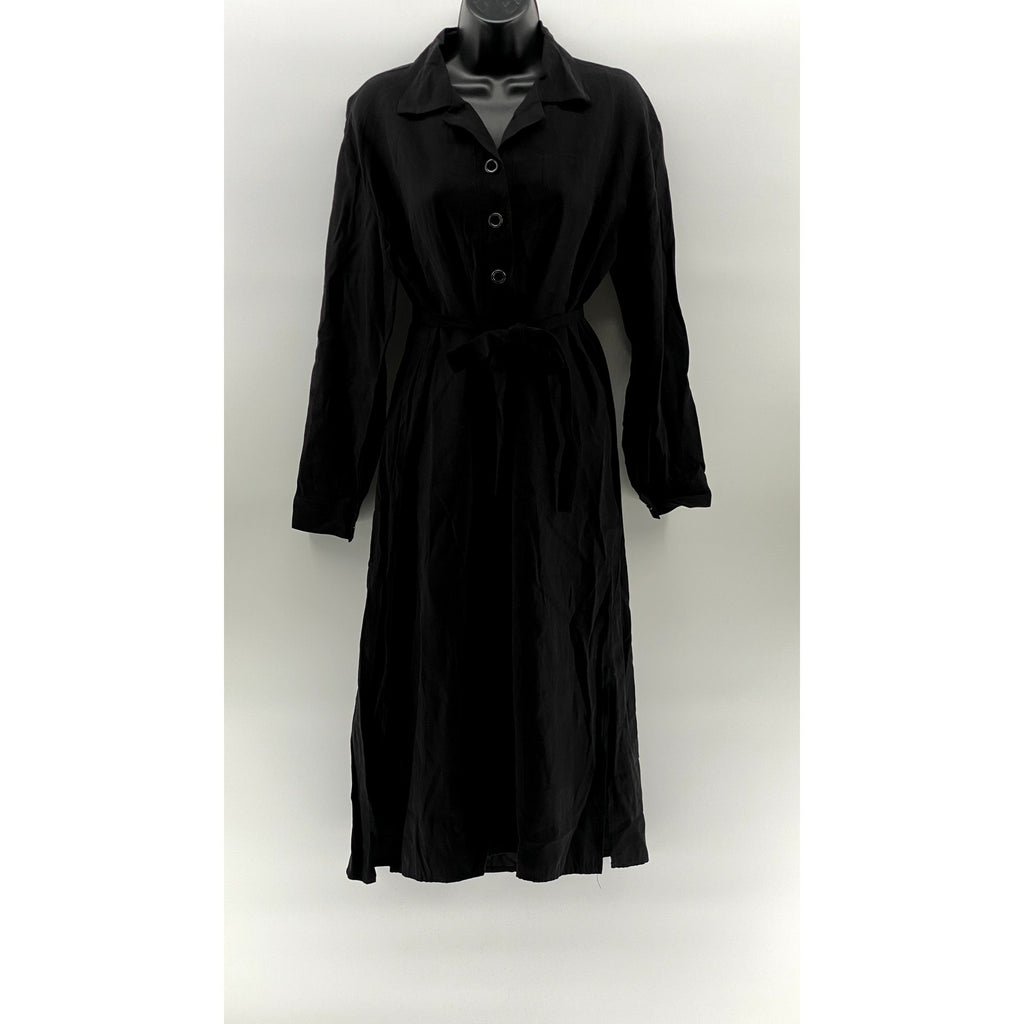 UNDERBROWN Women's Black Half-Button Long Sleeve Midi Belted Dress SZ M