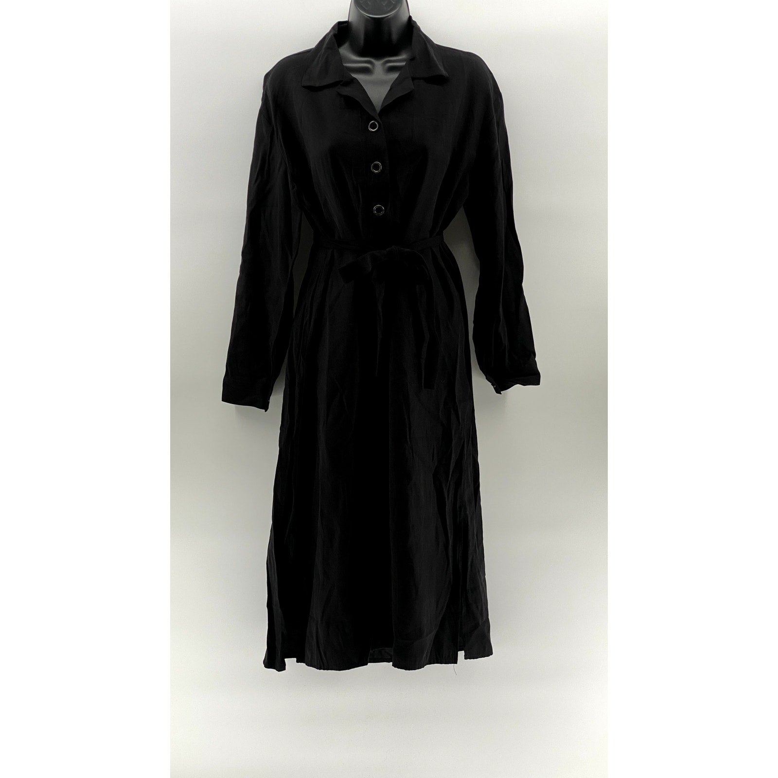 UNDERBROWN Women's Black Half-Button Long Sleeve Midi Belted Dress SZ M