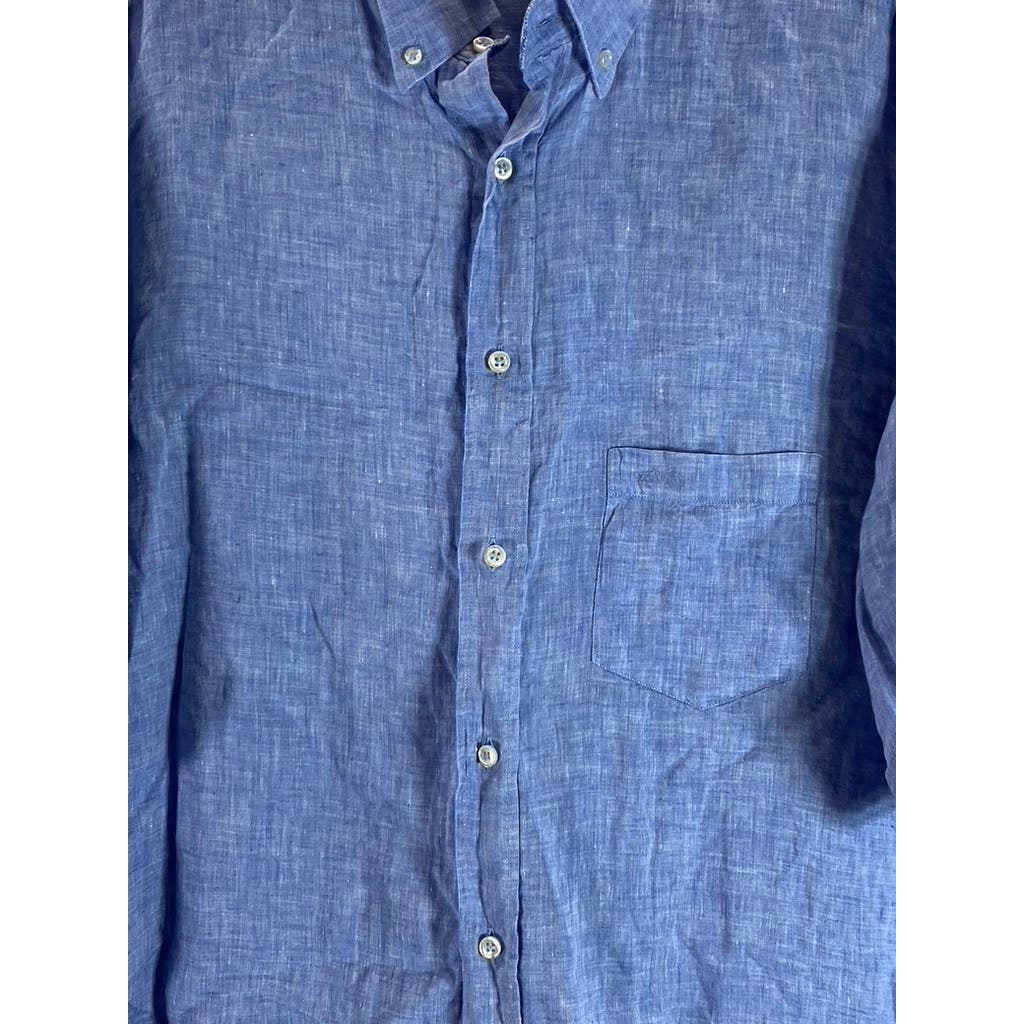 PAUL & SHARK YACHTING Men's Tall Blue Linen Button-Up Short Sleeve Shirt SZ 1XT