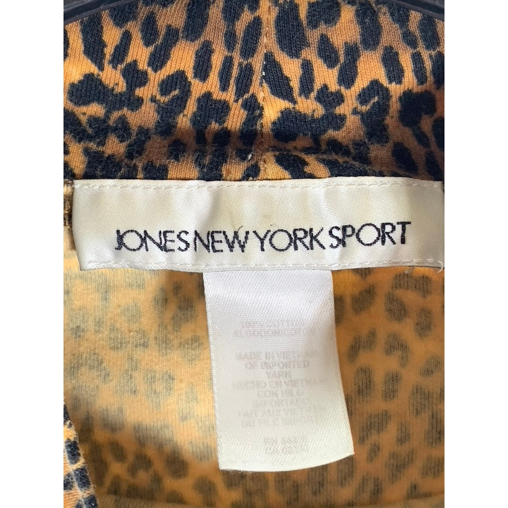 JONES NEW YORK SPORT Women's Brown/Black Animal Print Mock-Neck Top SZ S