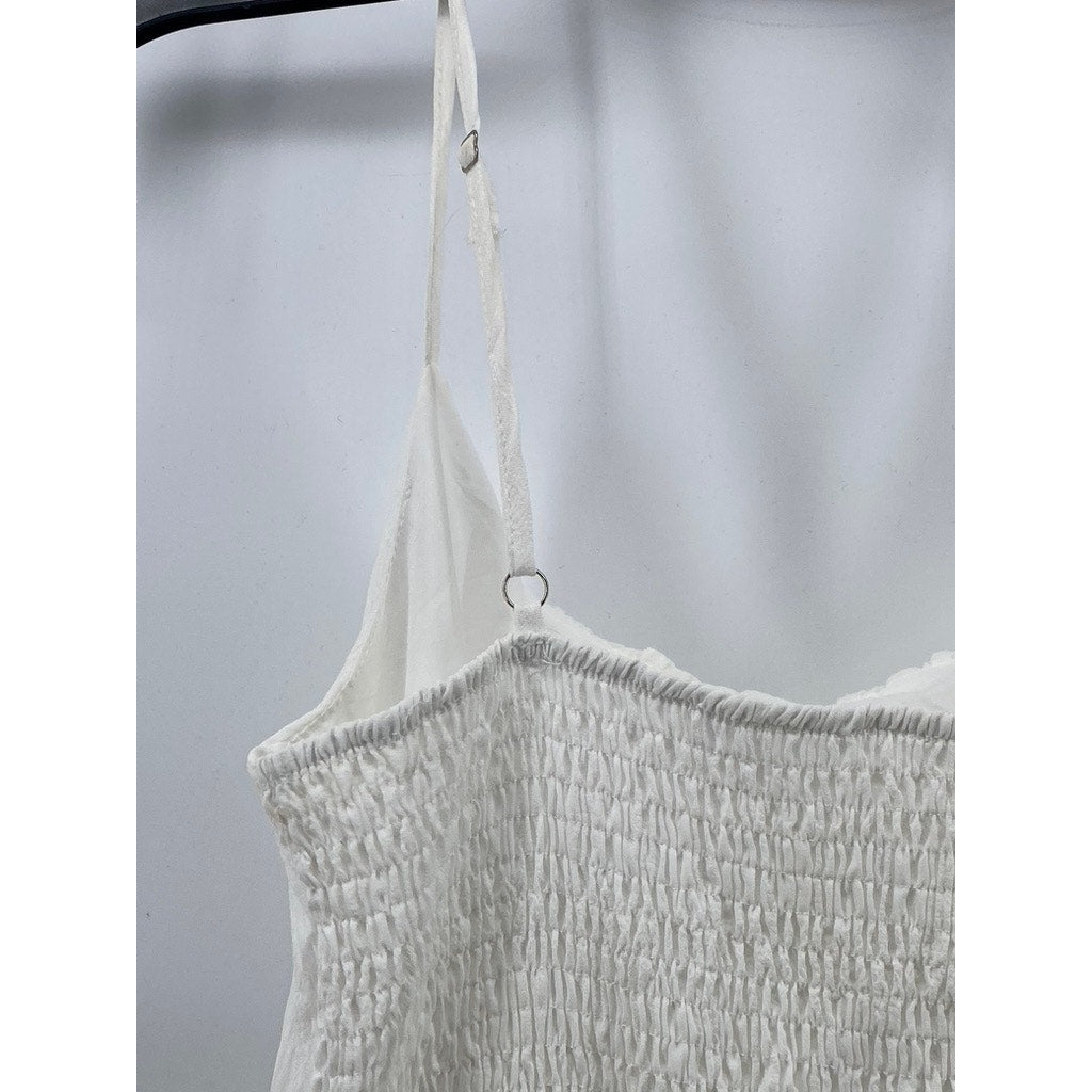 UNBRANDED Women's White Square-Neck Spaghetti Strap Tiered Mini Dress SZ S