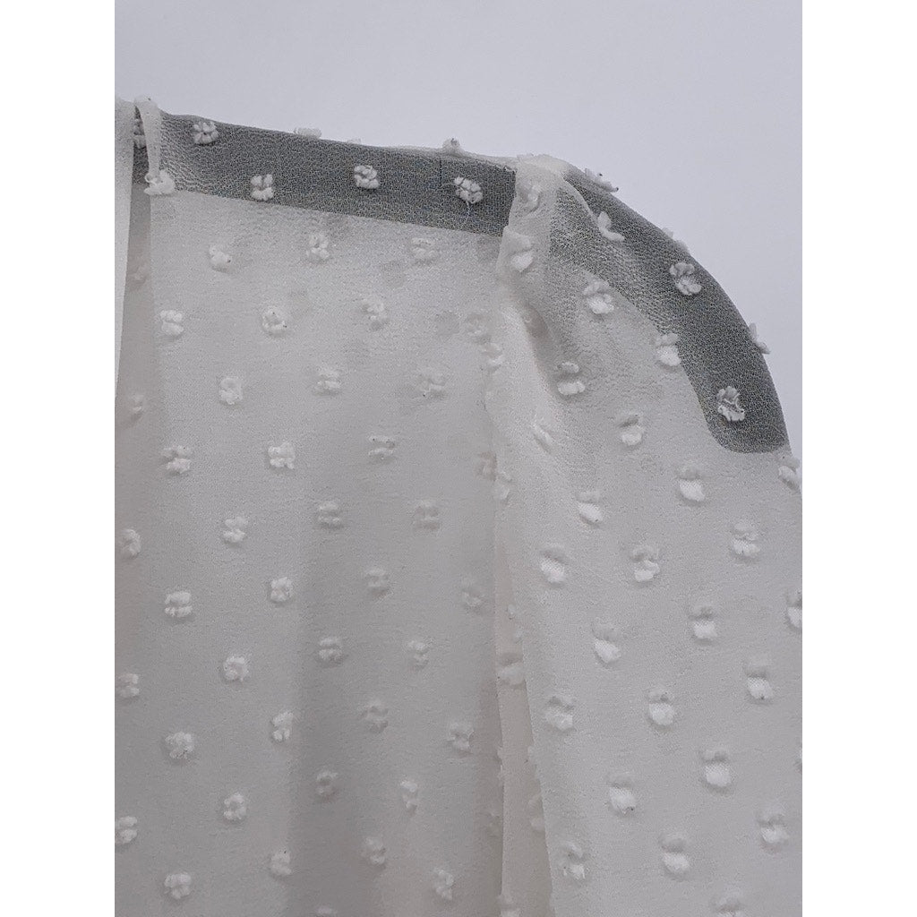 ADRIANNA PAPELL Women's White Textured Dot Long Sleeve Top SZ XS