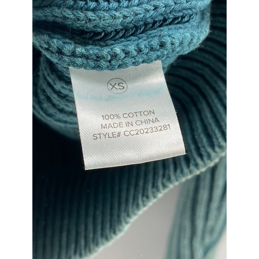 FASHION NOVA Women's Blue Green Ribbed Forward Mock Neck Zip-Up Sweater SZ XS