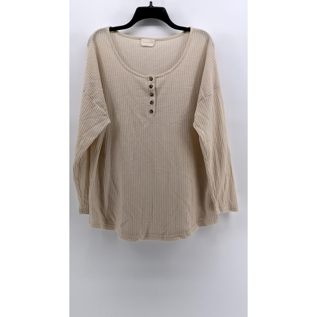 NINEXIS Women's Beige Textured Scoop-Neck Long Sleeve Top SZ L