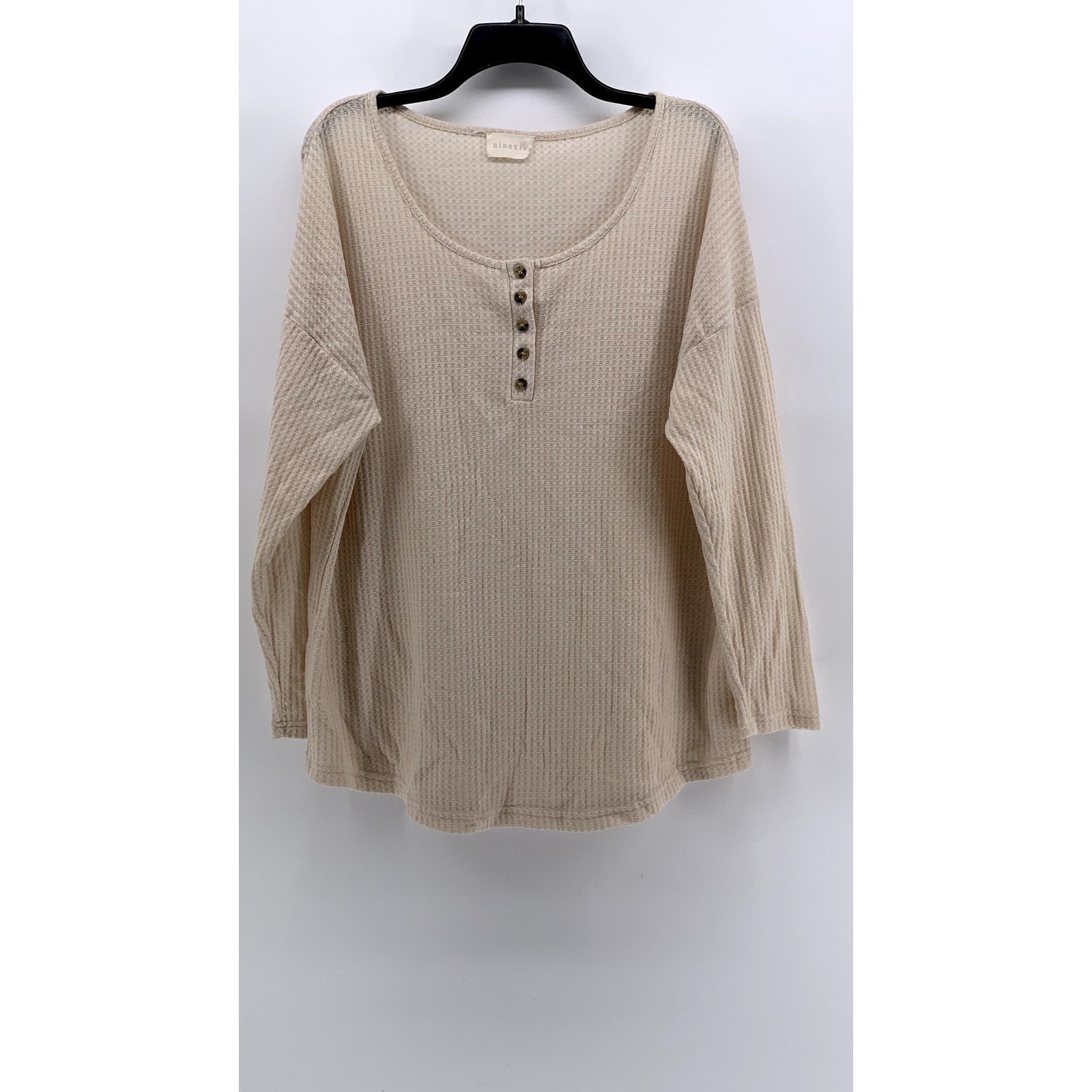 NINEXIS Women's Beige Textured Scoop-Neck Long Sleeve Top SZ L