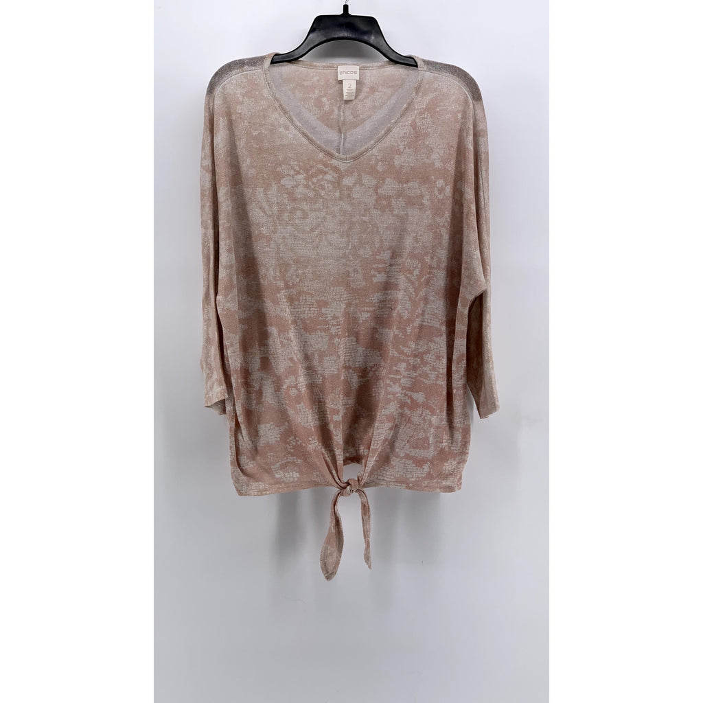 CHICO'S Women's Pink Metallic Camo Like Printed Tie-Front Top SZ 2(US-L)