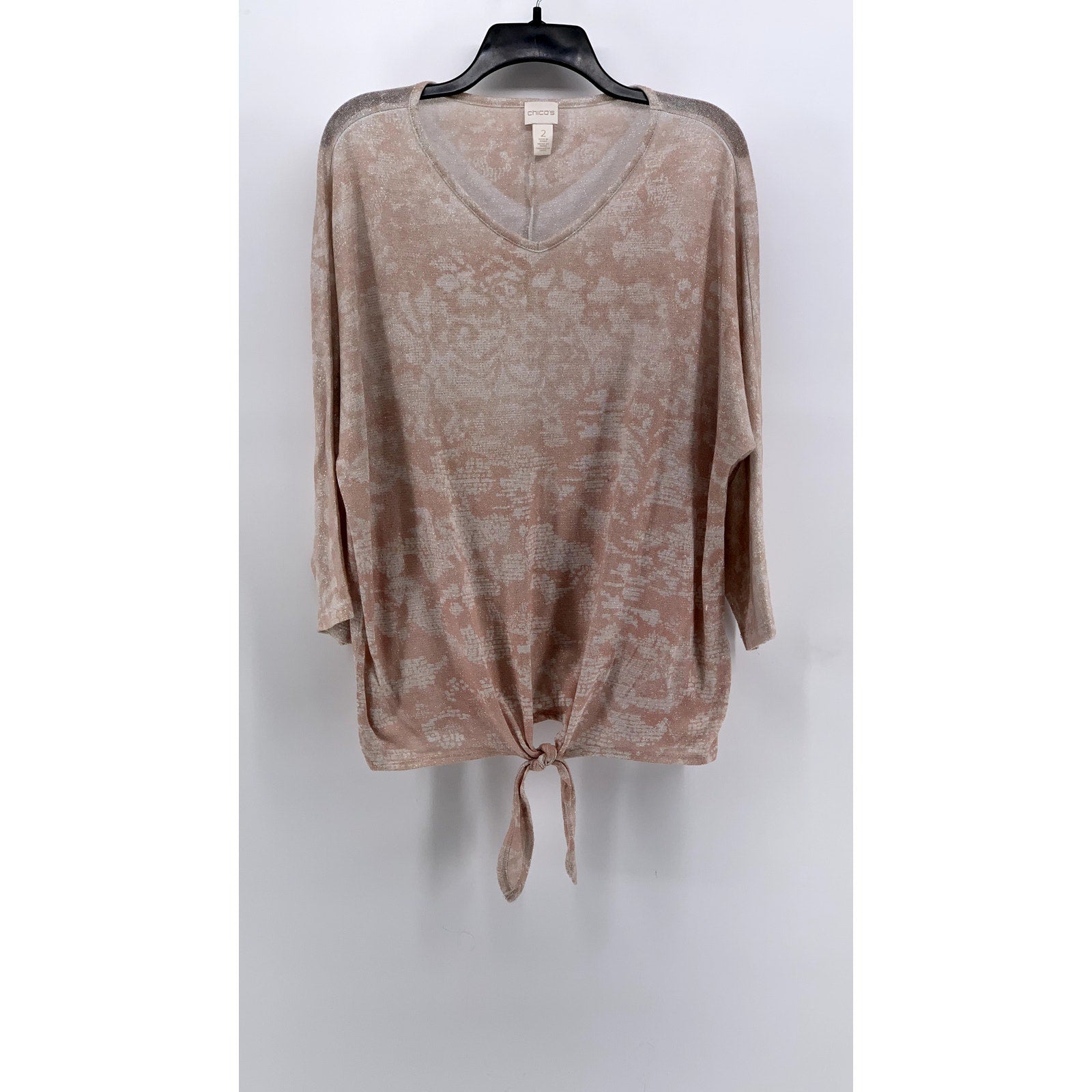 CHICO'S Women's Pink Metallic Camo Like Printed Tie-Front Top SZ 2(US-L)