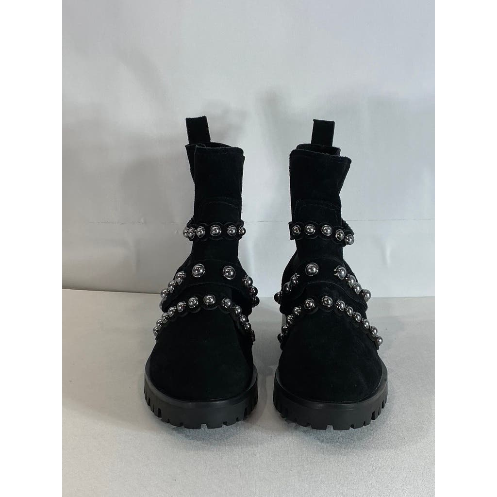 KARL LAGERFELD PARIS Women's Black Pia Faux Pearl Studded Chelsea Boots SZ 7.5