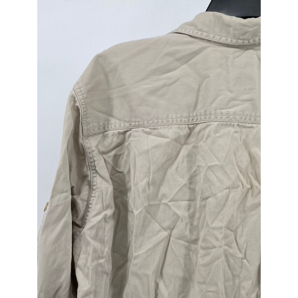 BANANA REPUBLIC Vintage Mens Long Sleeve Beige Button Up SZ (M)