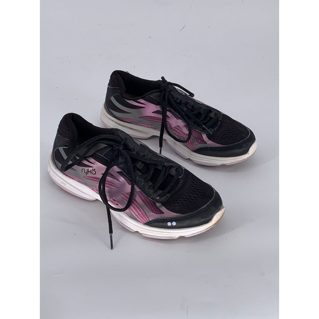 RYKA Women’s Black-Pink Devotion Plus Lace-Up Round-Toe Walking Sneakers SZ 9