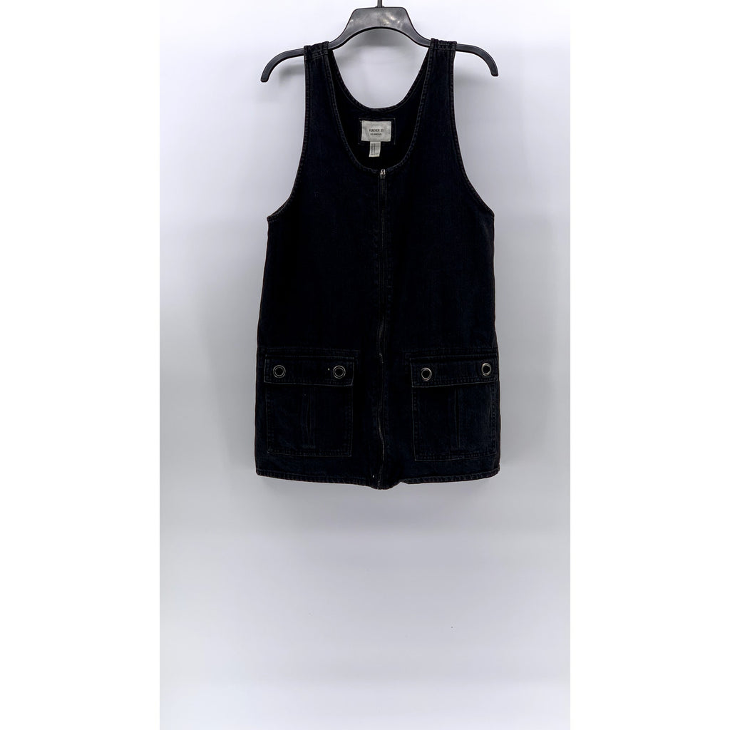 FOREVER 21 Women's Black Denim Zip-Up Sleeveless Scoop-Neck Mini Dress SZ M
