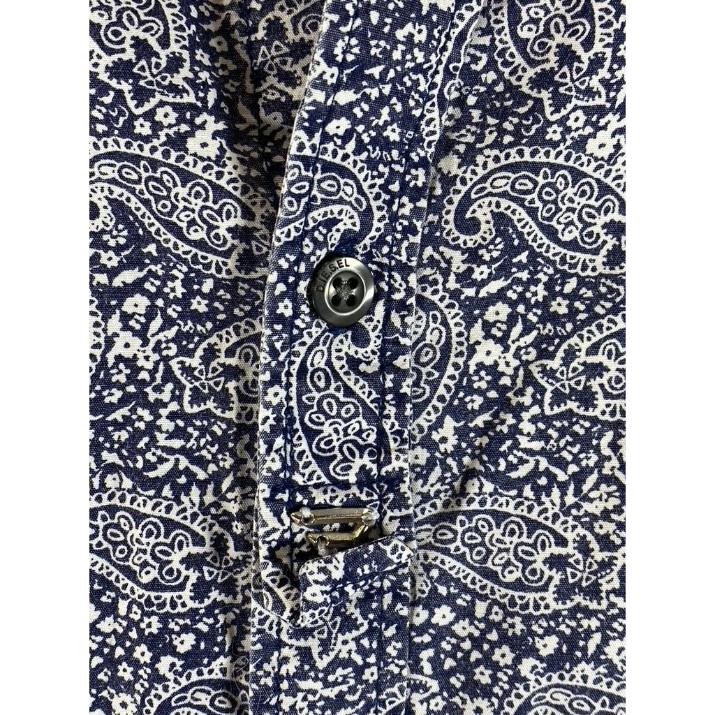 DIESEL Men's Navy/White Paisley Giamma Button-Up Long Sleeve Shirt SZ S