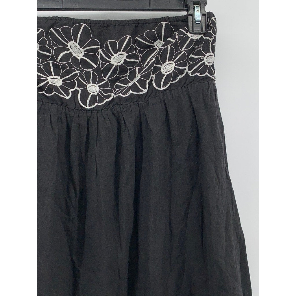 TIMING Women's Black-White Floral Embroidered Strapless A-Line Mini Dress SZ L