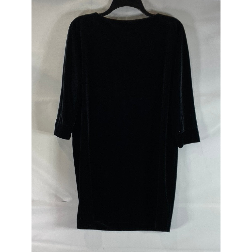 NEW YORK & CO. Women's Black Velvet 3/4 Sleeve Velvet Stretch Tunic Dress SZ M