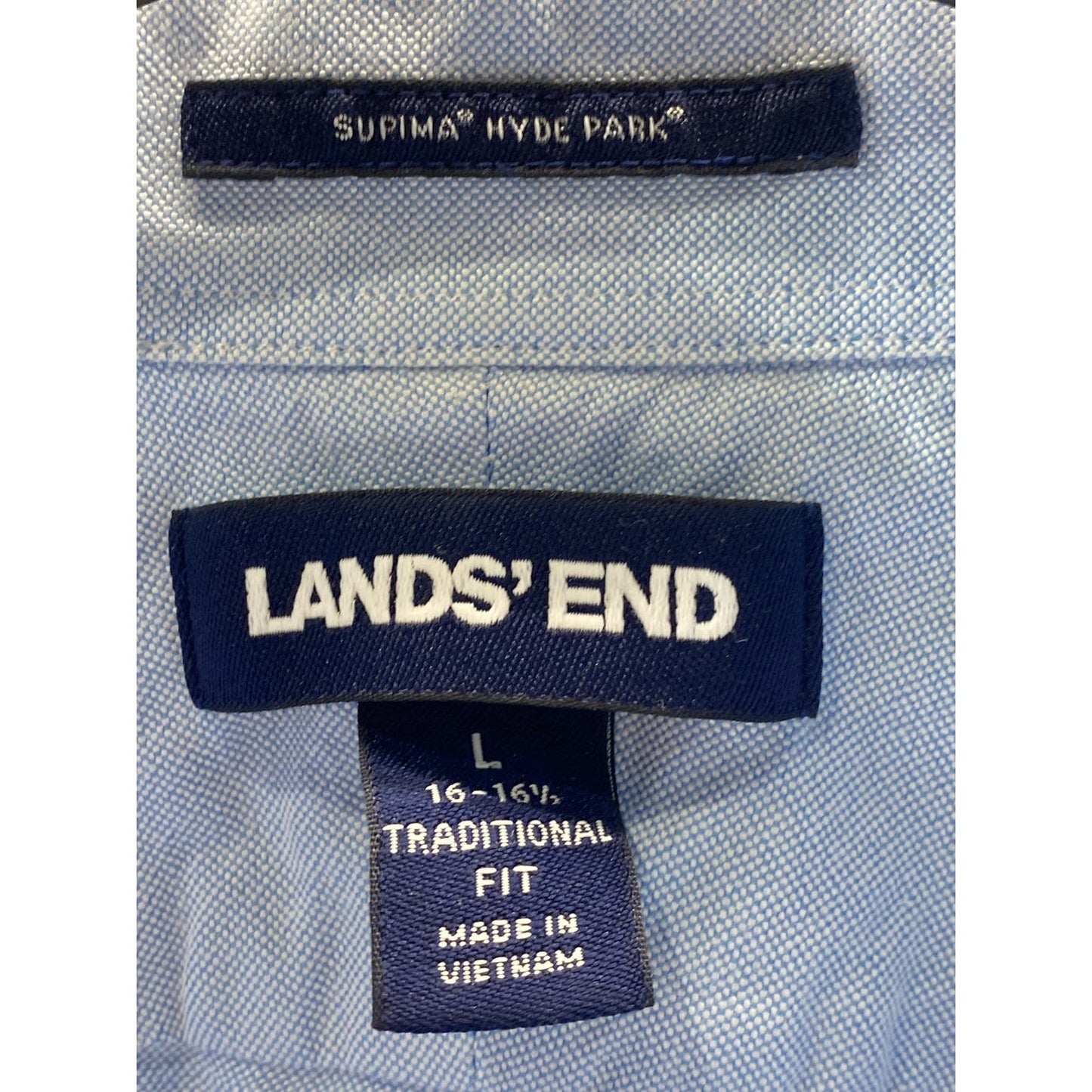 LANDS' END Men's Blue Traditional-Fit Supima Hyde Park Oxford Shirt SZ 16-16.5