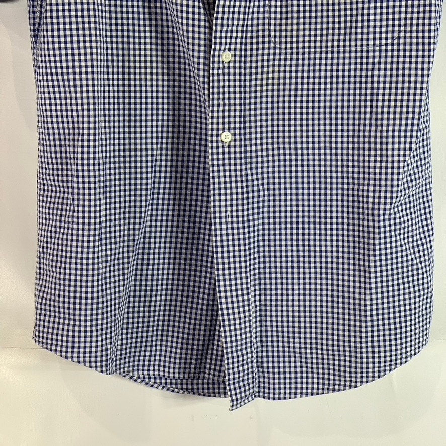 LANDS' END Men's Blue Gingham Regular-Fit Button-Up Shirt SZ S 14/14.5