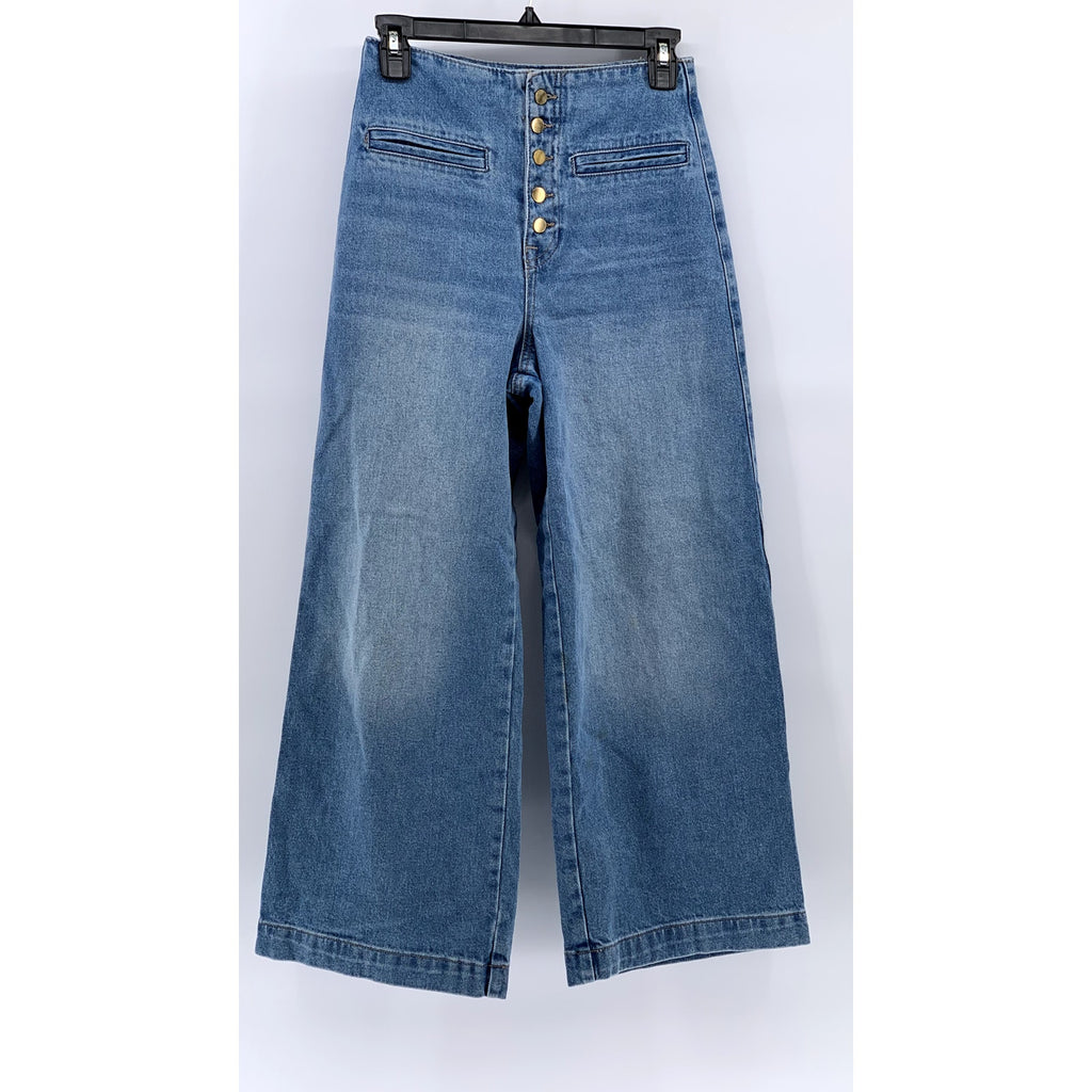 ZARA Women's Light Blue Wash Denim Wide-Leg Loose Jeans SZ 2