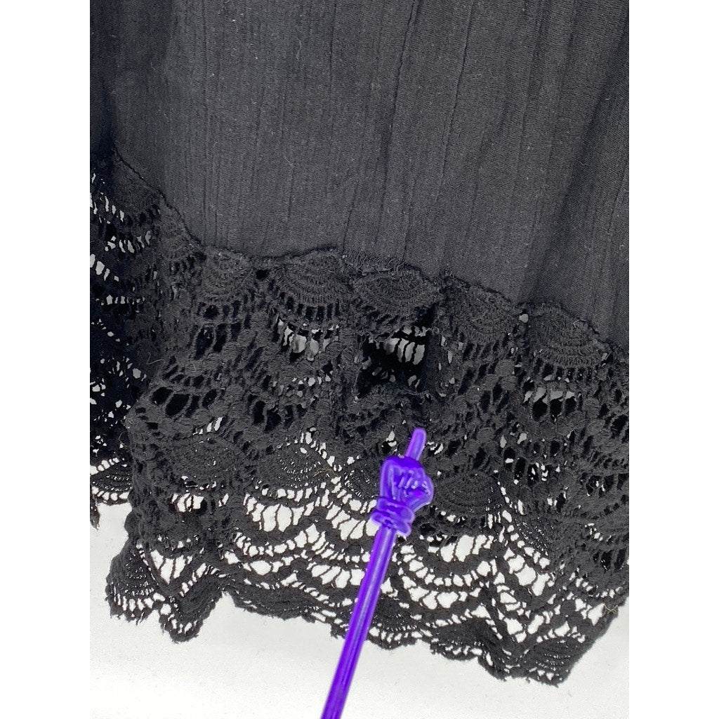 URBAN OUTFITTERS Women's Black Semi-Sheer Crochet-Trim V-Neck Maxi Dress SZ S