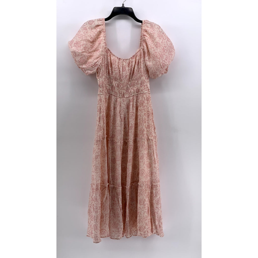 TRIXXI Women's Pink Floral Smocked V-Neck Maxi Dress SZ S