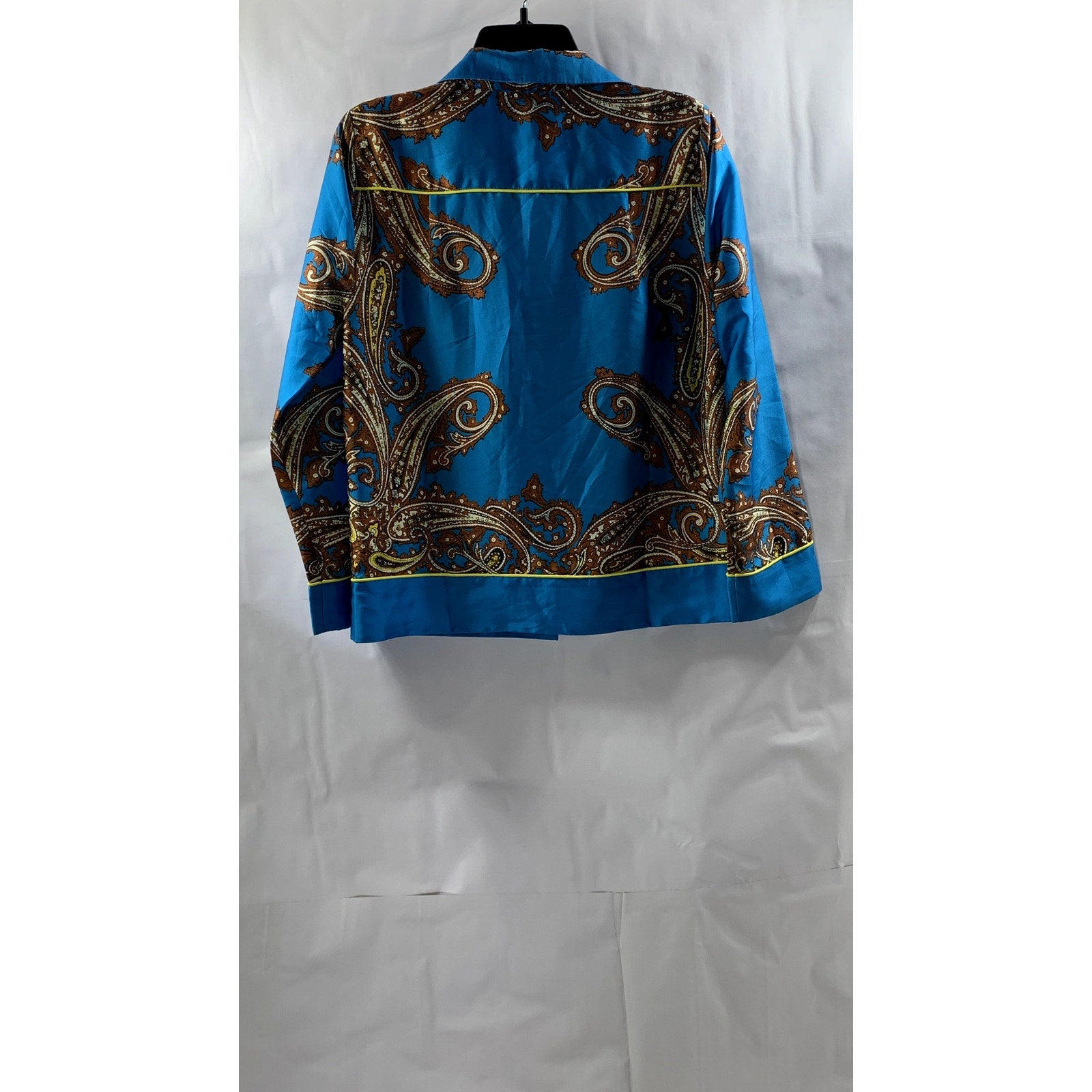 J.CREW Women's Blue-Brown Paisley Print Button-Up Long Sleeve Drapey Top SZ S
