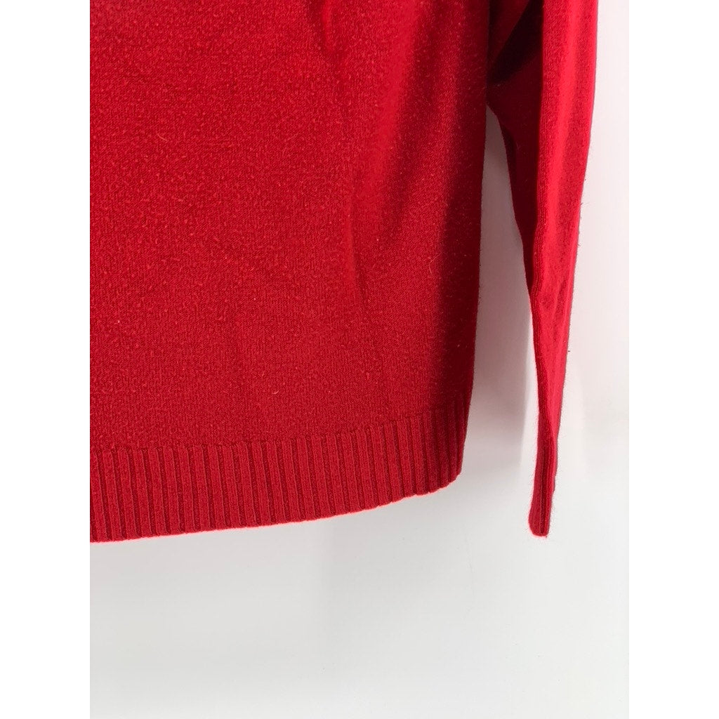 SARAH BENTLEY Women's Red Knit Split Button Fold-Over Sweater SZ M
