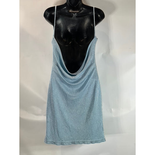 HUGO BUSCATI COLLECTION Women's Blue Shimmer Vintage Spaghetti Strap Dress SZ M