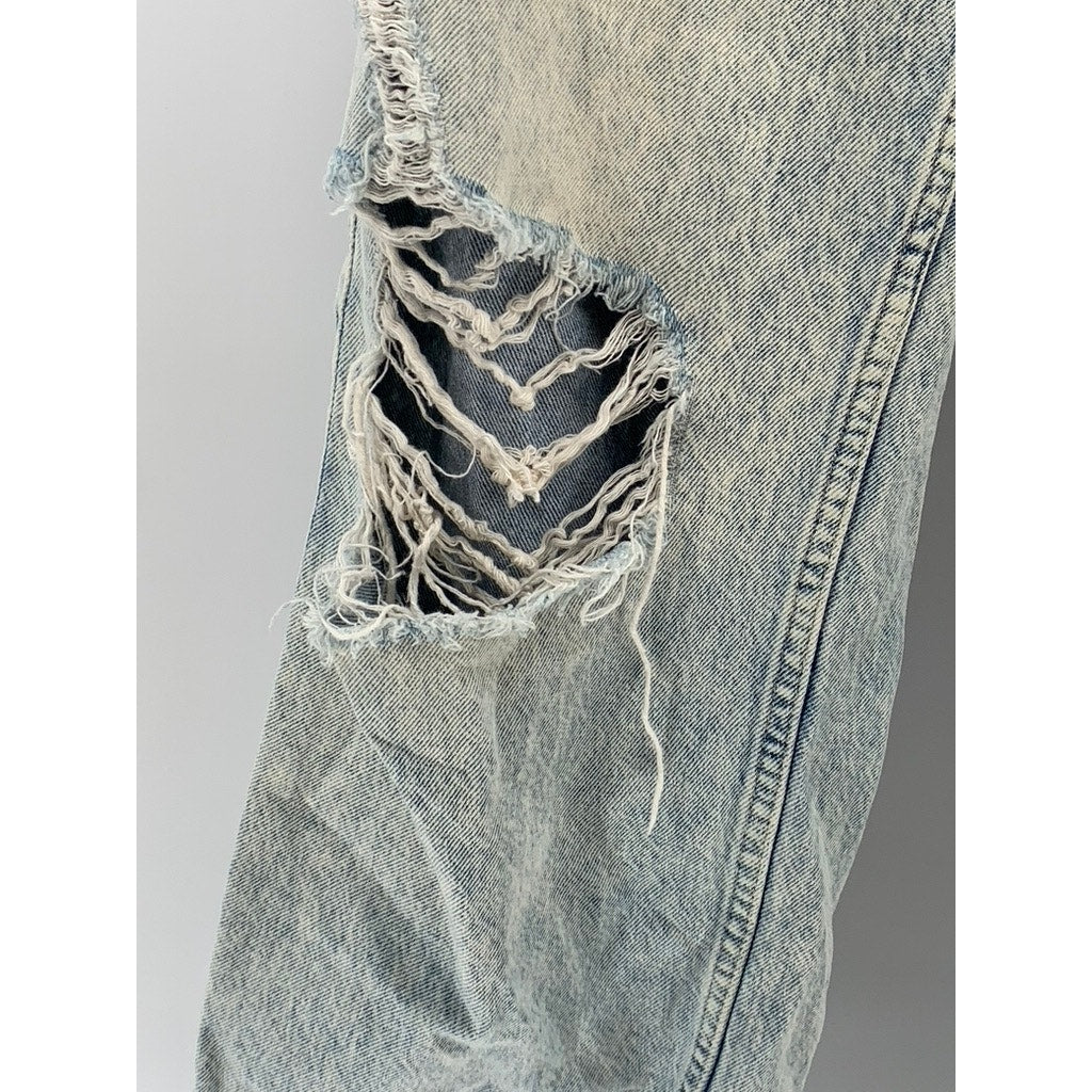 &DENIM Women's Light Blue Distressed High-Rise Loose Fit Straight Leg Jeans SZ 6