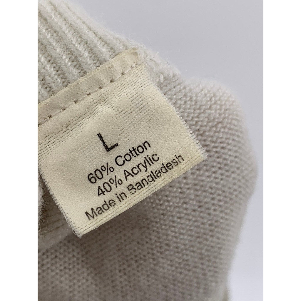 UNBRANDED Men's Off-White V-Neck Knit Long Sleeve Pullover Sweater SZ L