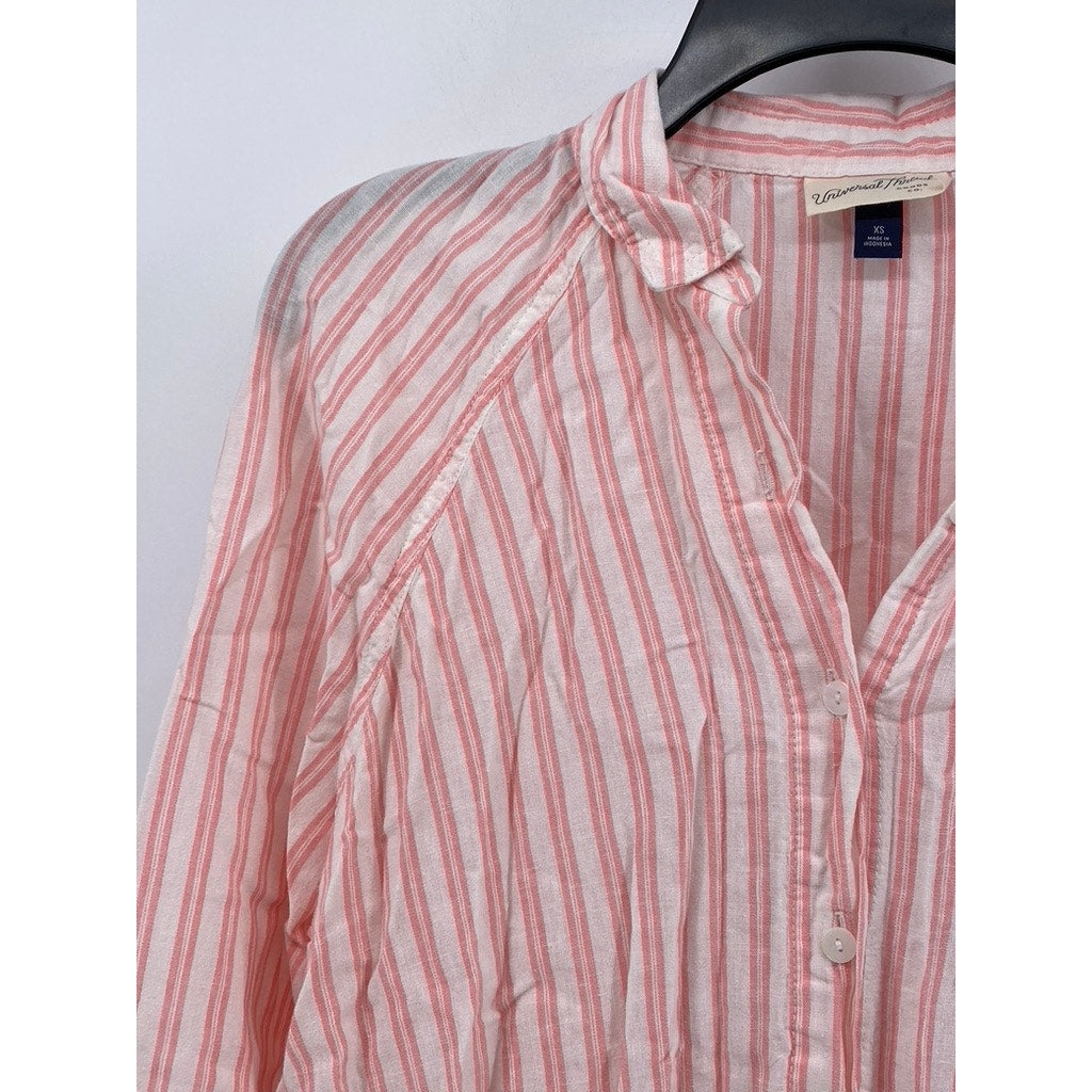 UNIVERSAL THREAD Women's Pink-White Striped Linen-Blend Button-Up Top SZ XS