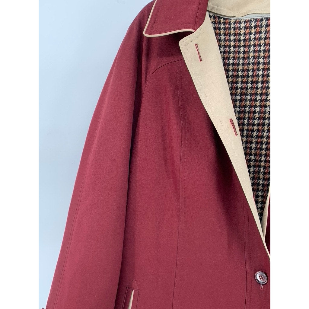 ILGWU Women's Vintage Burgundy Button-Up Notch Collar Wool-Blend Coat SZ L