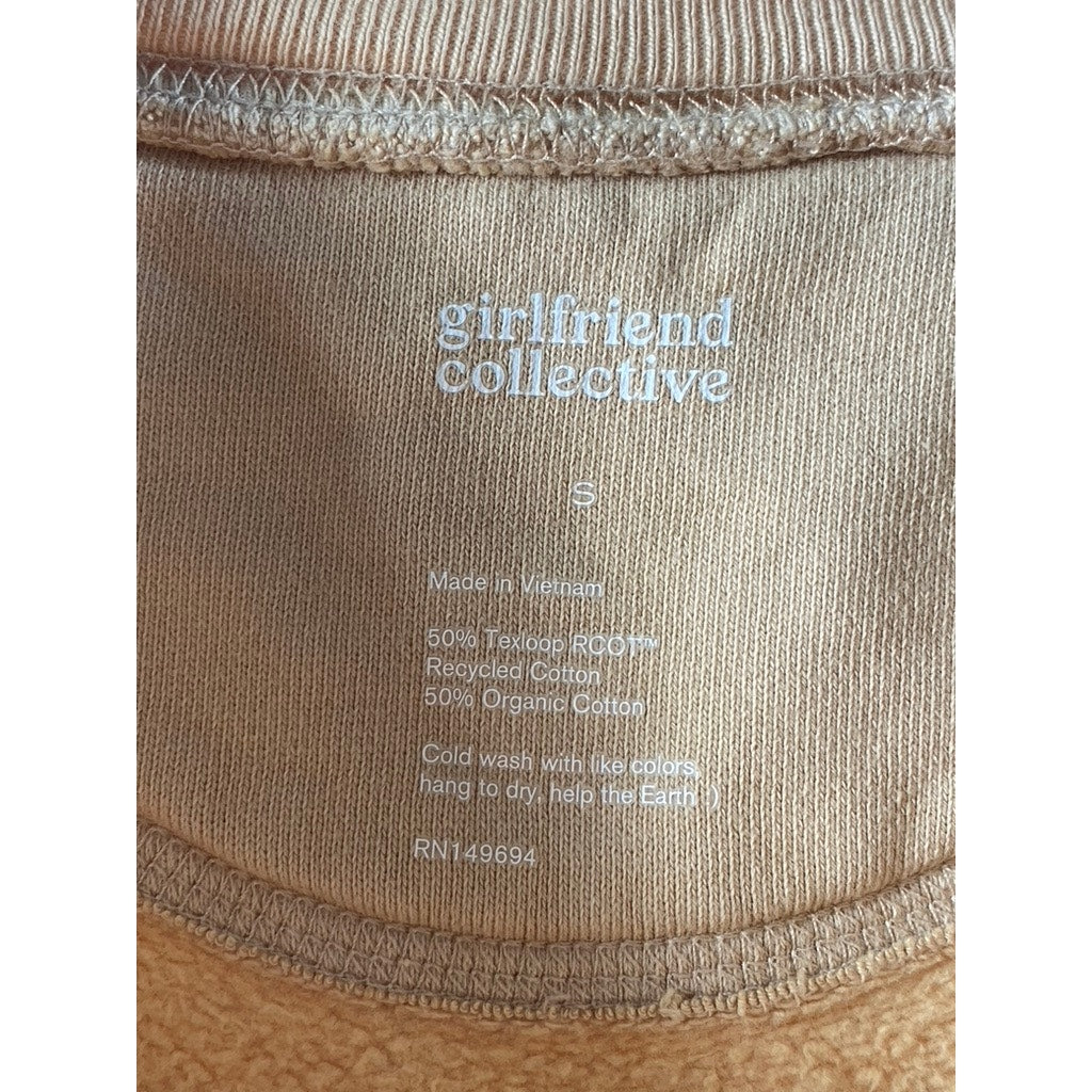 GIRLFRIEND COLLECTIVE Women's Sand Tan Crewneck Casual Cropped Sweatshirt SZ S